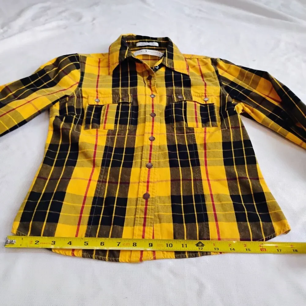 Tommy Hilfiger Y2K Yellow Plaid Flannel Shirt Small Clueless 2002 Snap Vintage - Picture 11 of 16